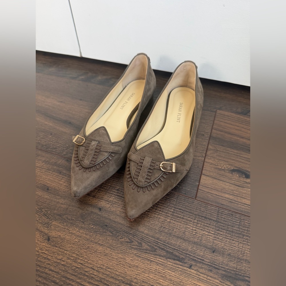 Sarah Flint Sylvia Suede Flats Taupe Size 37IT/7US - Picture 2 of 13